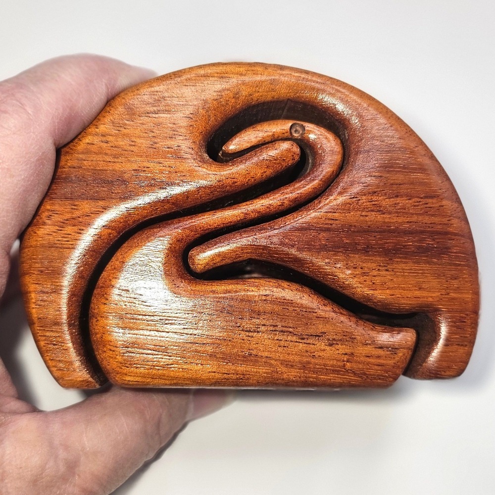 Hand Carved 3.5" Hardwood Swan Puzzle With Secret Compartment